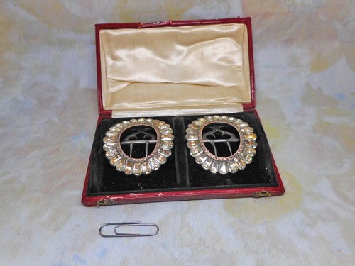 A good pair of silver, paste set shoe buckles in their case. 18thc
