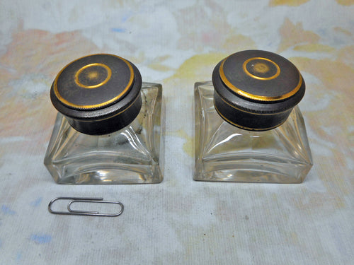 A pair of ink wells from a Victorian writing box. 19thc