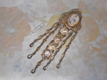 Load image into Gallery viewer, A white metal chatelaine with painted porcelain plaques. c1870
