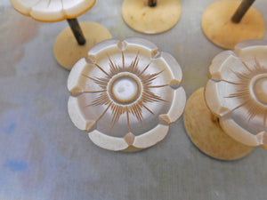 A set of 4 plus 1 pearl topped spools / reel holders. c 1850
