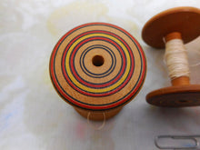 Load image into Gallery viewer, Three large Painted Tunbridge Ware wooden reels / spools. c 1800
