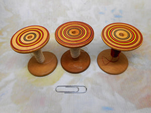 Three large Painted Tunbridge Ware wooden reels / spools. c 1800