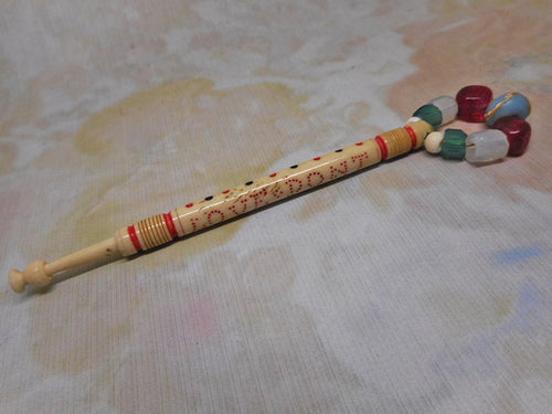 'Love Dont U Forget'-mutton bone lace bobbin.  Mid 19thc.