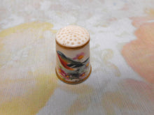 Load image into Gallery viewer, A Worcester porcelain thimble of a finch. Purple stamp inside. c1913
