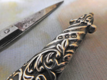 Load image into Gallery viewer, A silver scissor case and scissors from a chatelaine. GU. B&#39;1897.

