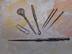 A group of steel sewing tools. c 1870
