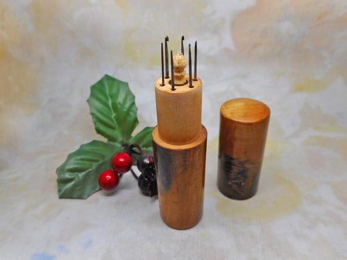 A Mauchline Ware crochet hook set. c1890. Lover's Seat. Fairlight. Hastings.