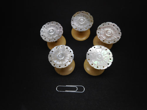A set of 5 small pearl reels / spools. c1860