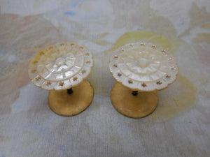 A pair of pretty pearl topped cotton reel holders. c1850