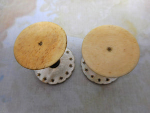 A pair of pretty pearl topped cotton reel holders. c1850