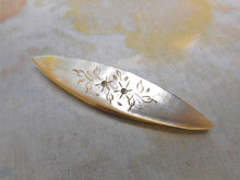 Load image into Gallery viewer, SOLD……An engraved mother of pearl tatting shuttle. c1860
