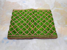 Load image into Gallery viewer, A green silk hussif decorated with chain stitches. c1830
