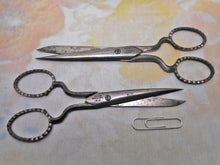 Load image into Gallery viewer, Two pairs of J. Rodgers &amp; Sons steel scissors. c1850

