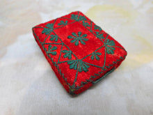 Load image into Gallery viewer, An embroidered red woollen pin cushion. c1840
