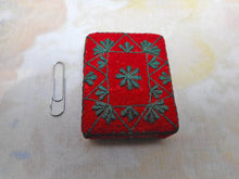 Load image into Gallery viewer, An embroidered red wool pin cushion. c1840
