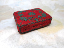 Load image into Gallery viewer, An embroidered red woollen pin cushion. c1840
