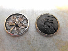 Load image into Gallery viewer, Two old silver buttons-filigree and mock filigree.
