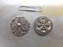Load image into Gallery viewer, Two antique silver buttons-filigree and mock filigree.
