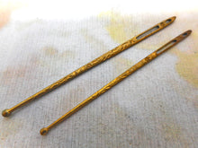 Load image into Gallery viewer, Two decorative gilt metal bodkins. c1870

