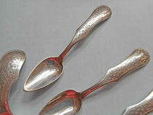 Load image into Gallery viewer, Ten Dutch silver demitasse spoons and matching caddy spoon. 19th century.
