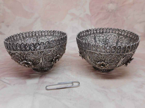 Antique Goan silver filigree bowls. 