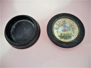 A French gutta-percha pin box with floral insert. c 1850