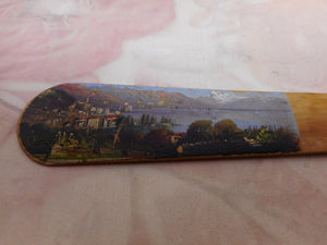 A painted wooden page marker- Montreux view. 19thc