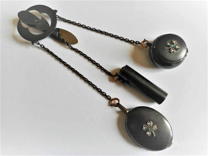 An antique chatelaine for the ball- a dance chatelaine with scent, mirror and compact.