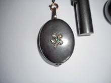 Load image into Gallery viewer, Antique ‘dance chatelaine&#39;- oxidized steel with lucky 4 leaf clovers. c 1870
