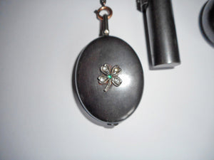 Antique ‘dance chatelaine'- oxidized steel with lucky 4 leaf clovers. c 1870