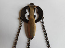 Load image into Gallery viewer, Antique ‘dance chatelaine&#39;- oxidized steel with lucky 4 leaf clovers. c 1870
