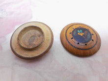 Load image into Gallery viewer, A treen vinaigrette -wood inlaid with a pansy. c 1850 French.
