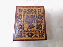 Load image into Gallery viewer, A Tunbridge Ware stamp box with old stamps. c 1860
