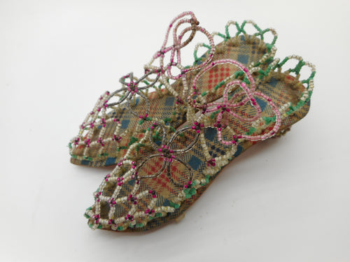 A pair of novelty bead worked shoes. Antique 19th century.