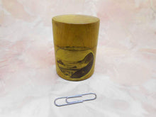 Load image into Gallery viewer, A Mauchline Ware cotton reel holder with a view of Ilfracombe.

