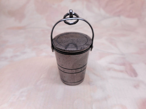 A Victorian steel chatelaine thimble bucket with hinged lid