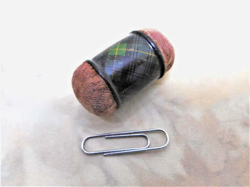 A Gordon Tartan Ware double ended emery. Sewing Accessory.