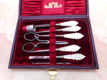 Load image into Gallery viewer, A good quality red leather cased sewing set. c 1900- 1920
