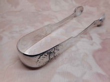 Load image into Gallery viewer, Newcastle hall marked silver sugar tongs. 1867 JW maker.
