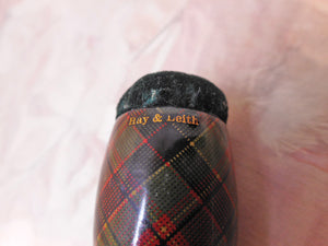 A Tartan Ware double ended emery cushion. c1860.  Hay & Leith