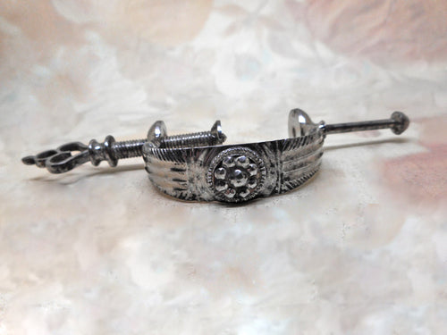 A Georgian cut steel netting clamp. Antique sewing tool.