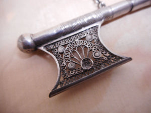 A silver filigree knitting needle protector.  c 1870 European.