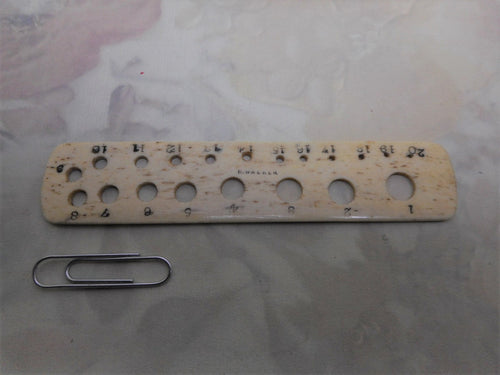 H. Walker's bone knitting needle gauge. 1874