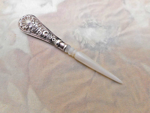 Antique silver and mother of pearl stiletto / awl.