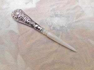 Antique silver and mother of pearl stiletto / awl.