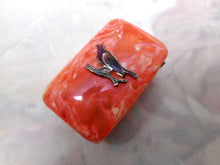 Load image into Gallery viewer, SOLD…..A celluloid case for a thimble applied with a robin. c 1920
