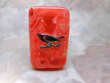 Load image into Gallery viewer, SOLD…..A celluloid case for a thimble applied with a robin. c 1920
