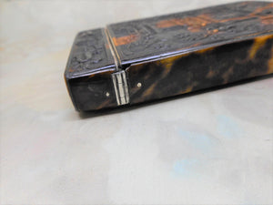 A fine tortoiseshell card case with the design of a pagoda. c 1850