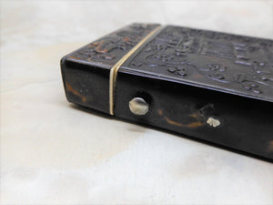 A fine tortoiseshell card case with the design of a pagoda. c 1850