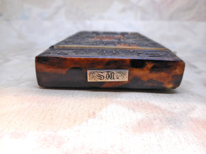 A fine tortoiseshell card case with the design of a pagoda. c 1850